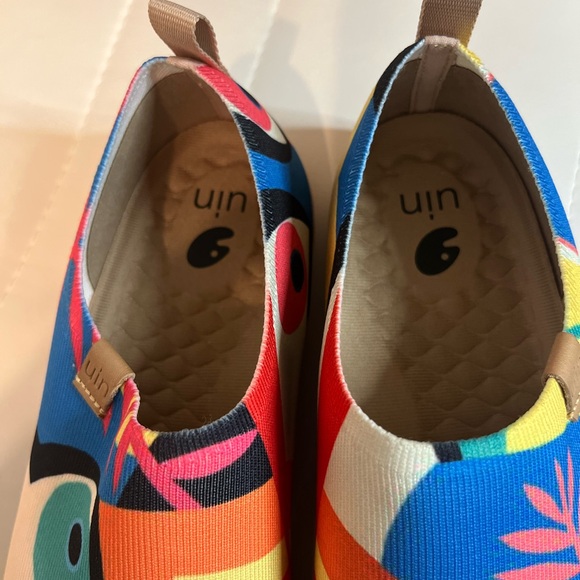 UIN Slip-On Shoes | Colorful Toucan Art Print | Artsy Cool Girl - Picture 5 of 7